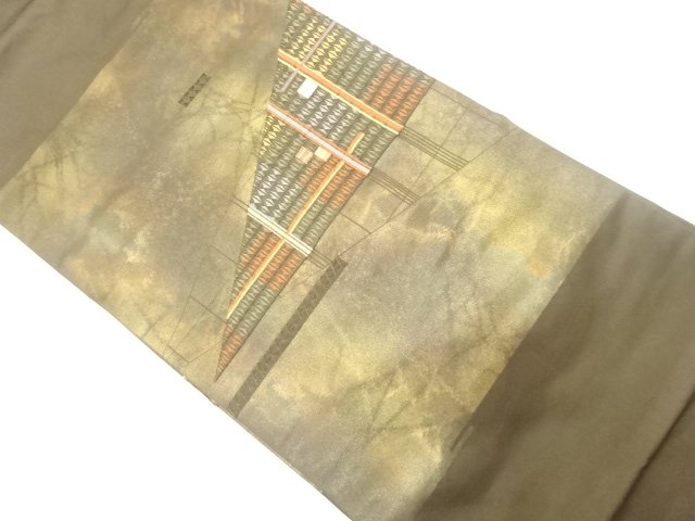 JAPANESE KIMONO / ODDLY WOVEN GEOMETRIC PATTERN WEAVING NAGOYA OBI